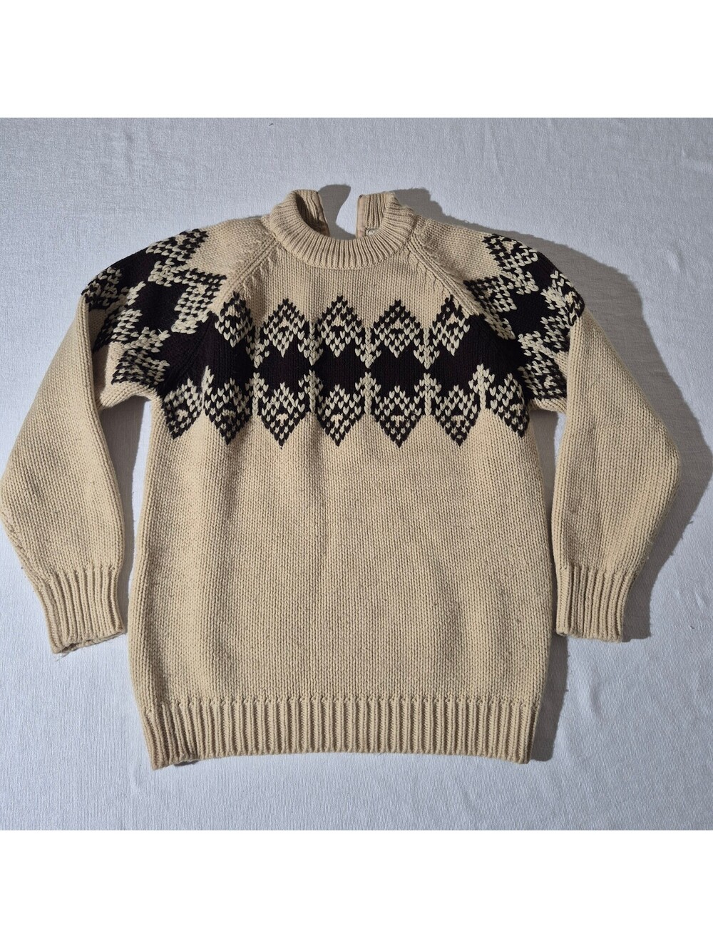 Vintage Womens L Large Nordic zip brown biege mock neck 80s sweater cottage
